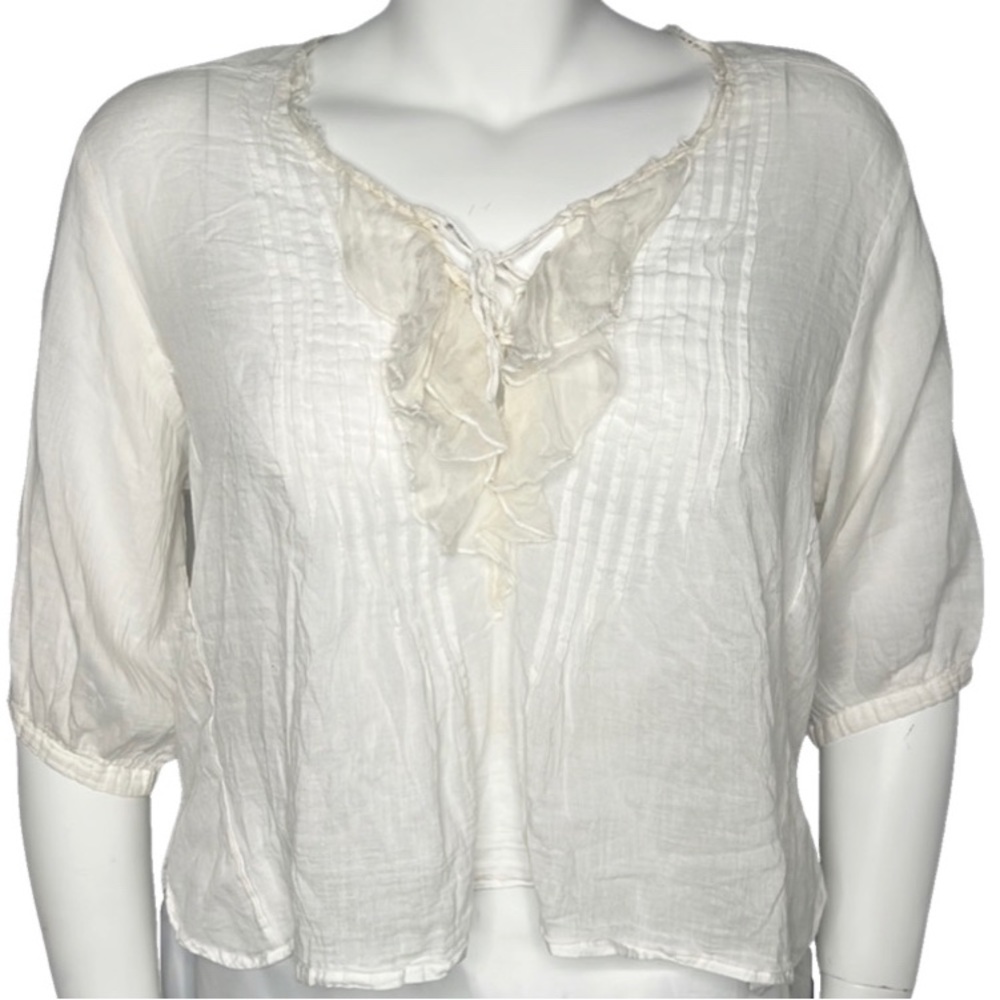 FREE PEOPLE Women's Cream Ruffled V-Neck Tunic Top